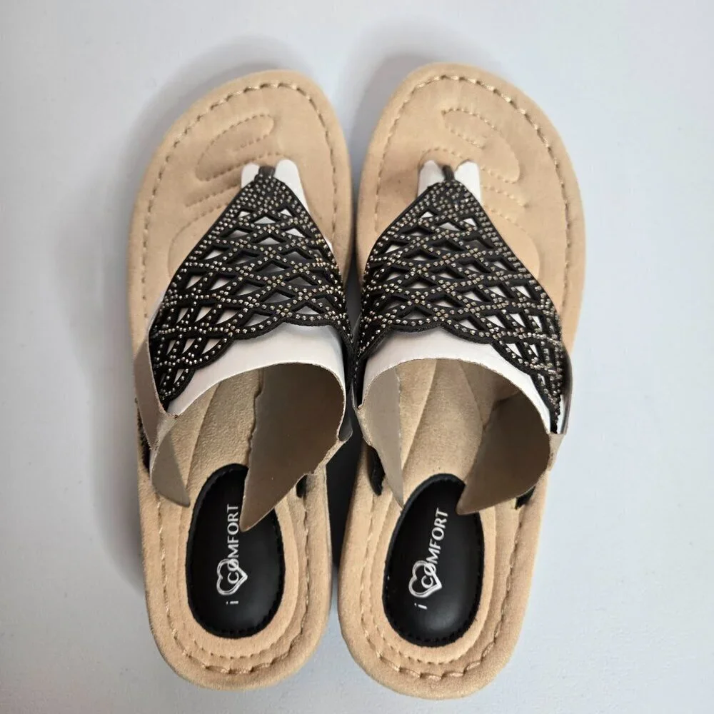I Love Comfort Erika Black Thong Flat Wedge Sandal Sz 9M - Picture 3 of 7